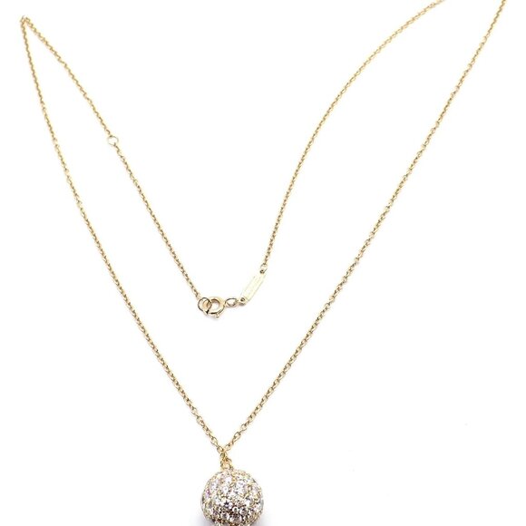 Authentic! Tiffany & Co 18k Yellow Gold Hardware Diamond Ball Pendant Necklace - Picture 7 of 14
